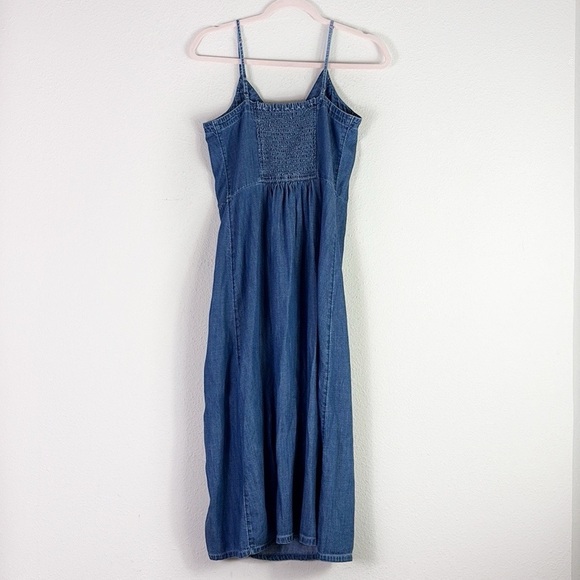 Abercrombie & Fitch Denim Blue Midi Dress Spaghetti Straps Button Front size L - Picture 7 of 7